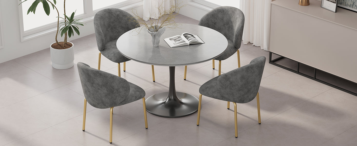 Dining Chairs and Lounge Chairs with Gold Legs, Set of 4, Grey Chenille