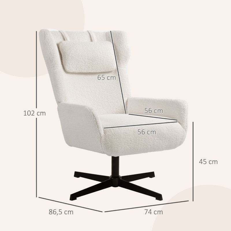 Accent Chair Upholstered Fleece Swivel Metal Frame - Cream White