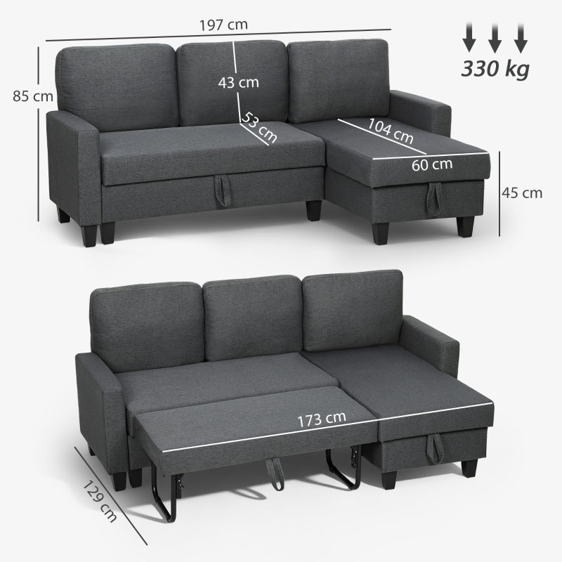 Three-Seater Sofa Bed with Storage Charcoal Grey