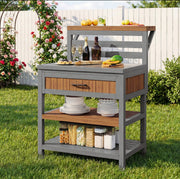 Outdoor Garden Cabinet with Stainless Steel Worktop and Large Drawer, Weatherproof Wood