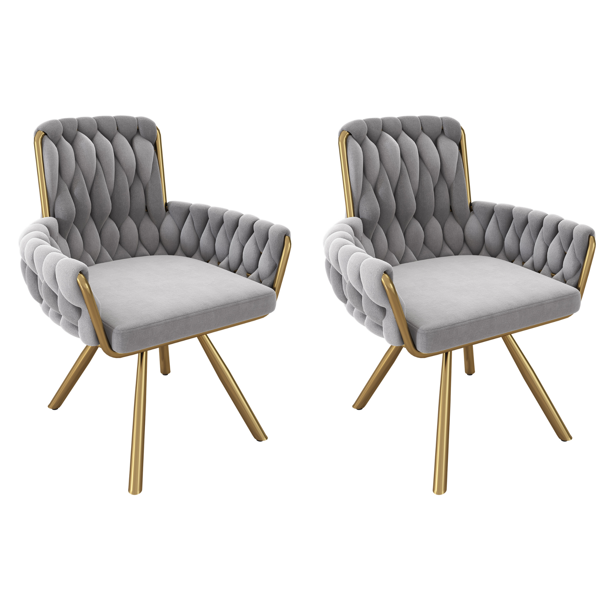 Velvet Dining Chair Set of 2 Swivel Armchair Metal Legs Grey