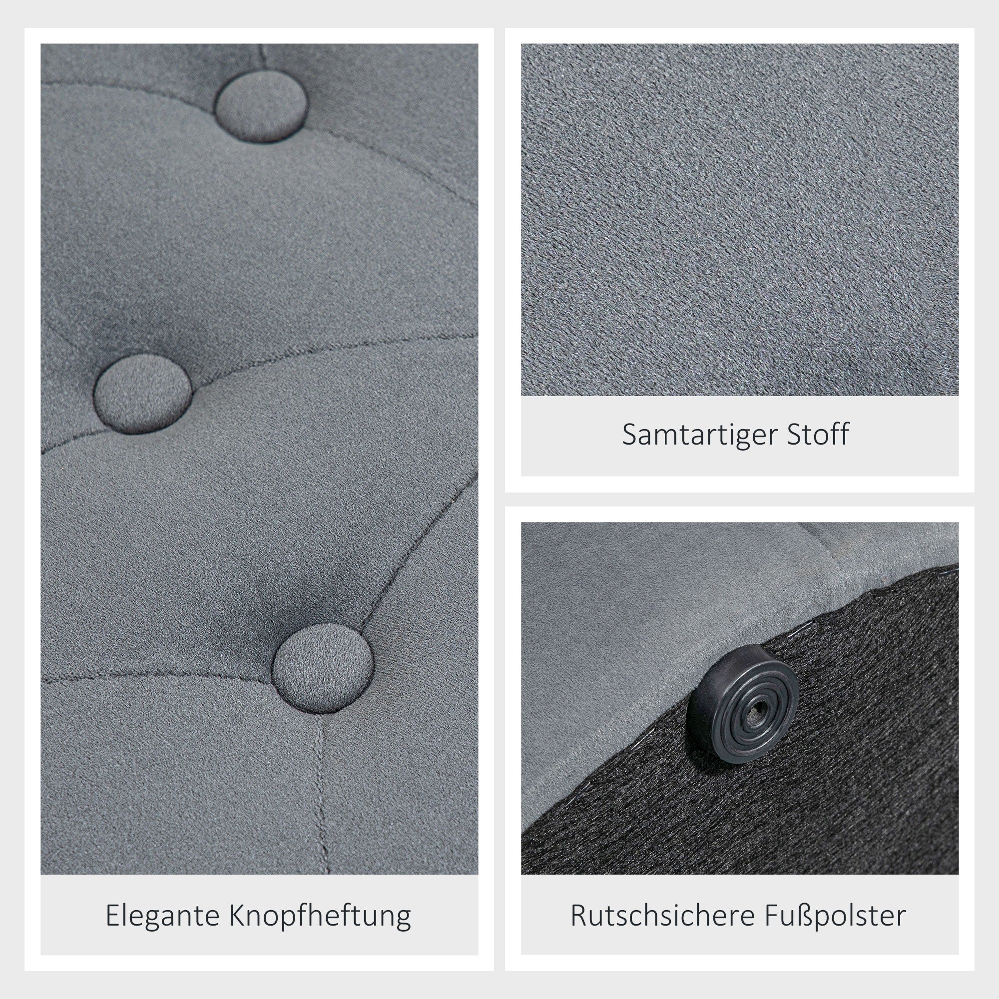 Storage Ottoman Round Upholstered Stool with Lid, Gray Velvet