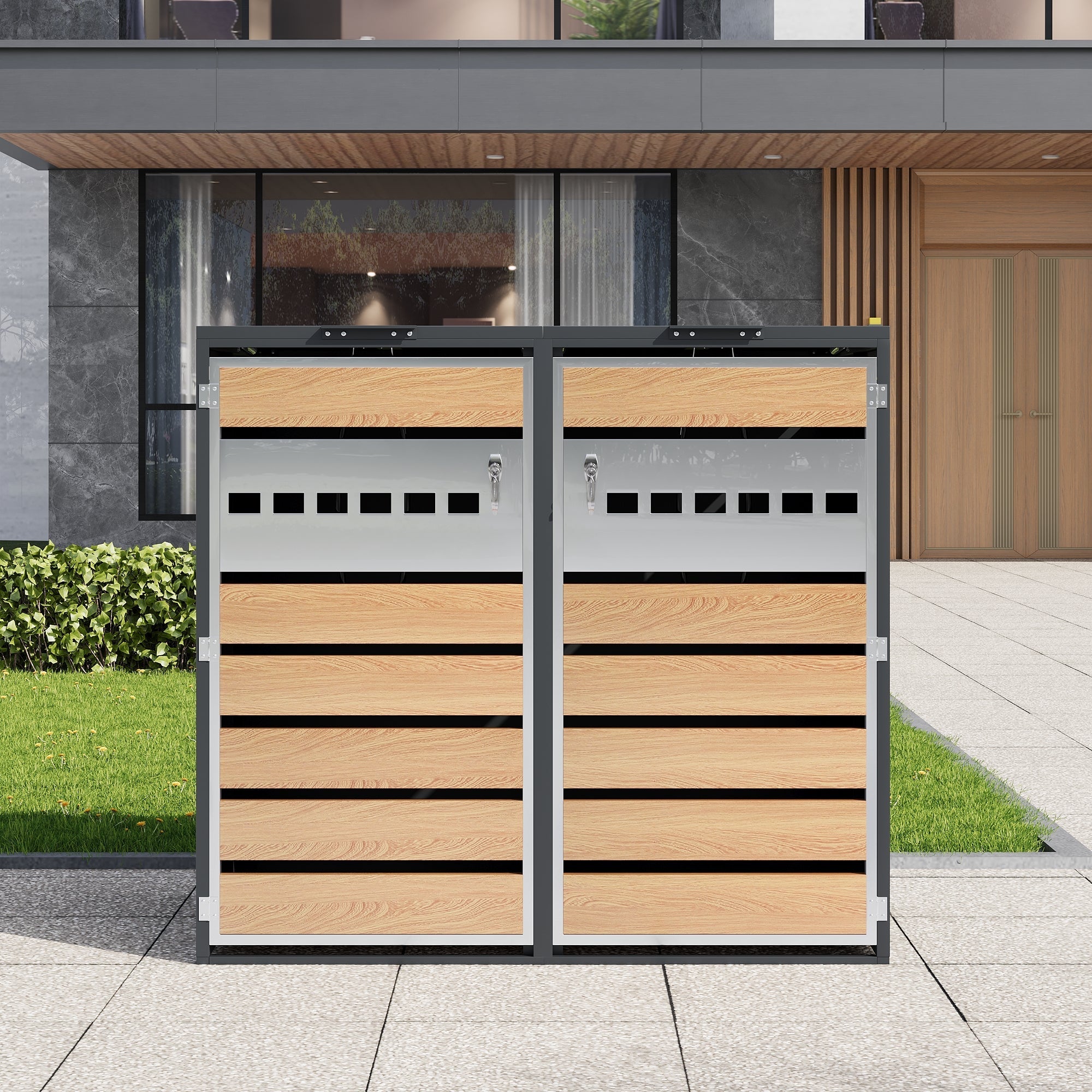 Bin Storage Box with Hinged Lid, Lockable and Two Doors