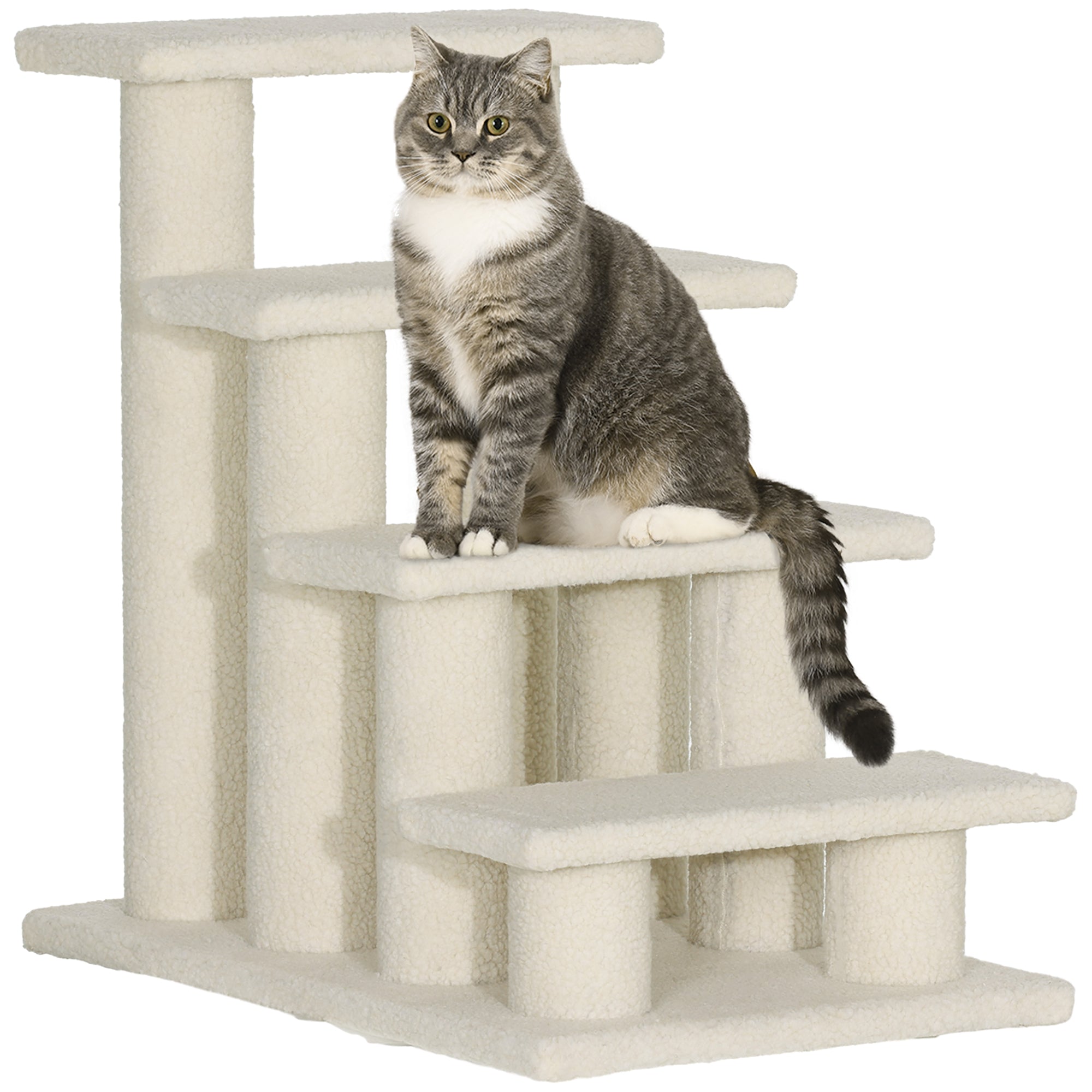 Haustiertreppe, 4 Stufen, ideal für ältere Tiere, Plüsch Beige