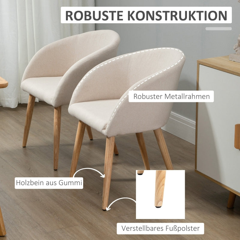 2 Upholstered Chairs Scandinavian Wooden Legs Non-Slip Pads - Beige