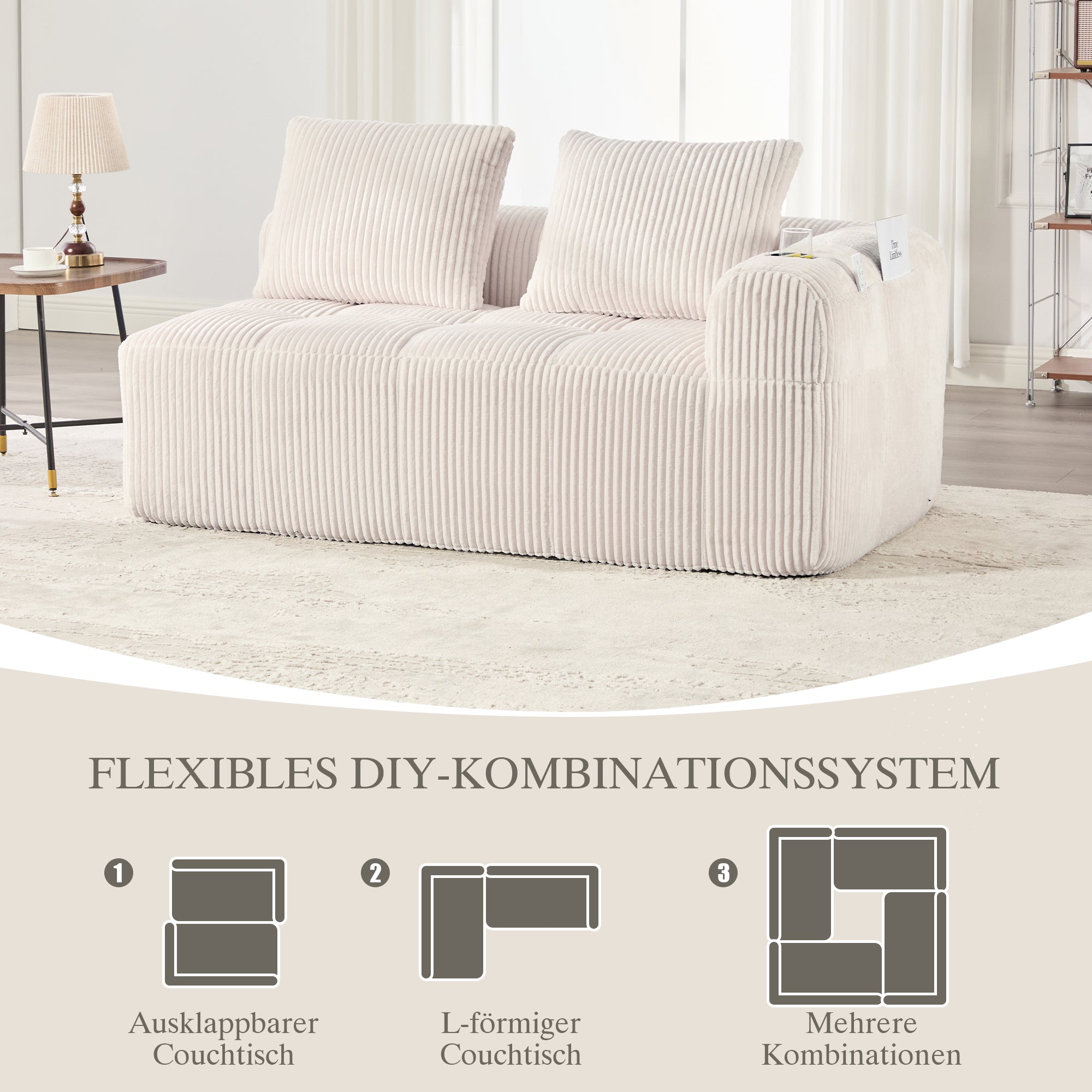 Two-Seater Sofa Storage Pocket Drink Holder - Corduroy