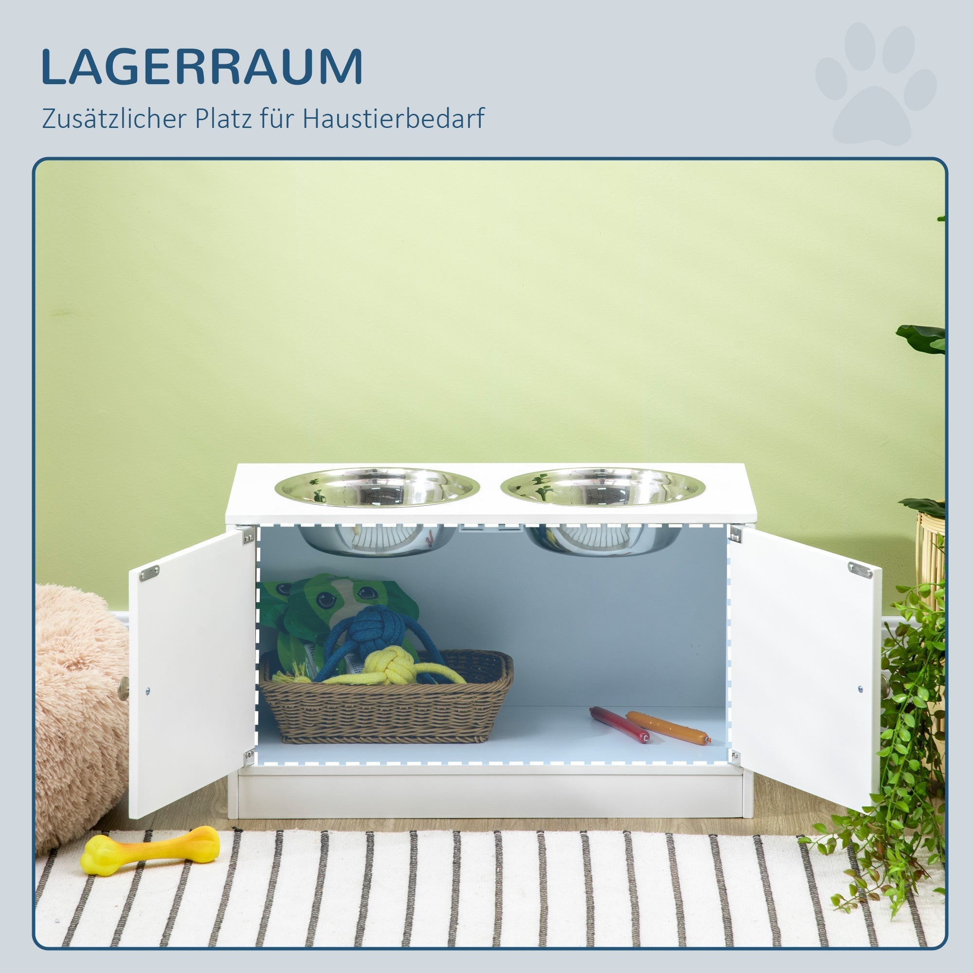 Hundenäpfe, erhöhte Futterstation, 2 Edelstahlnäpfe, Weiß