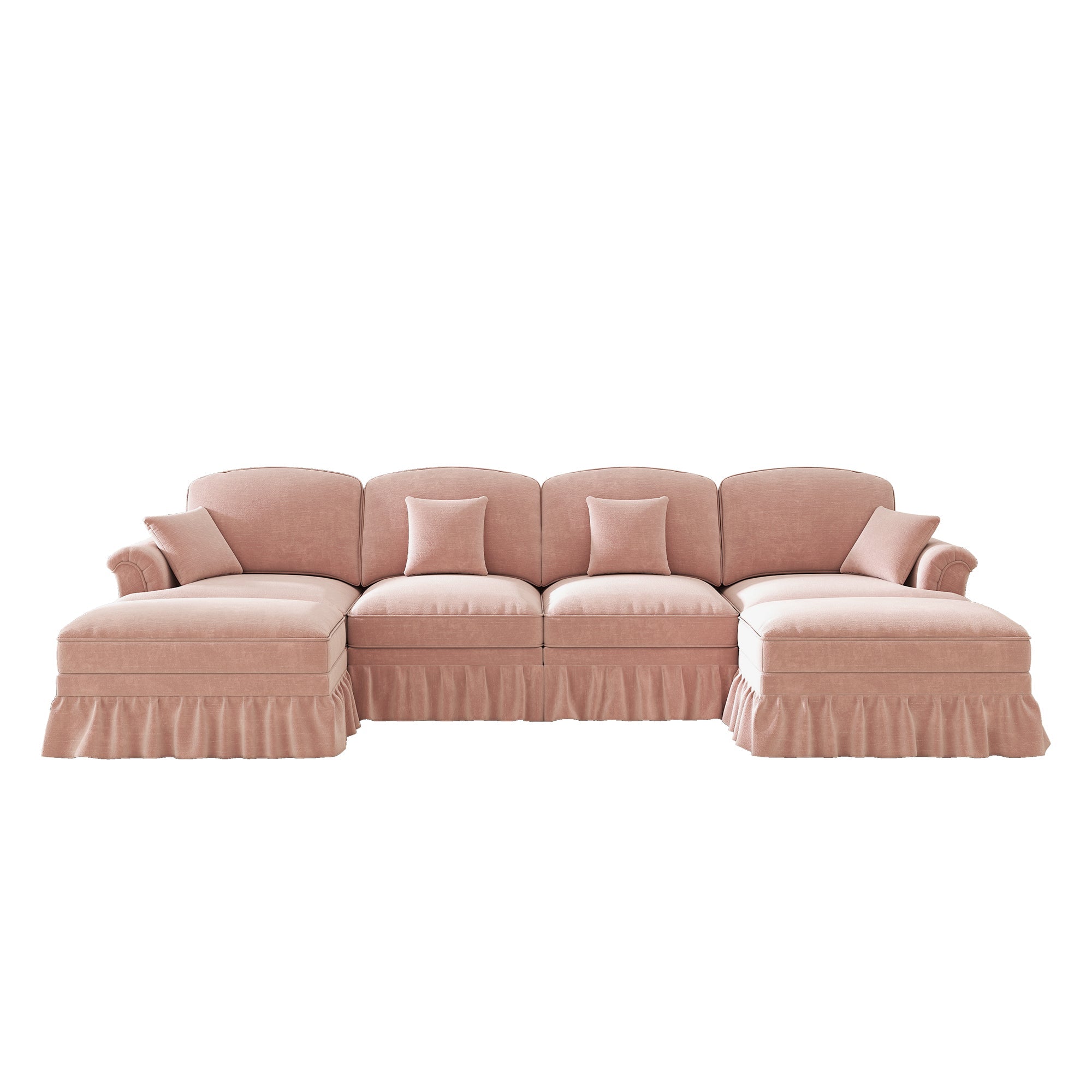 U-shaped Modular Sofa 4-Seater Chenille with Ottoman - Pink