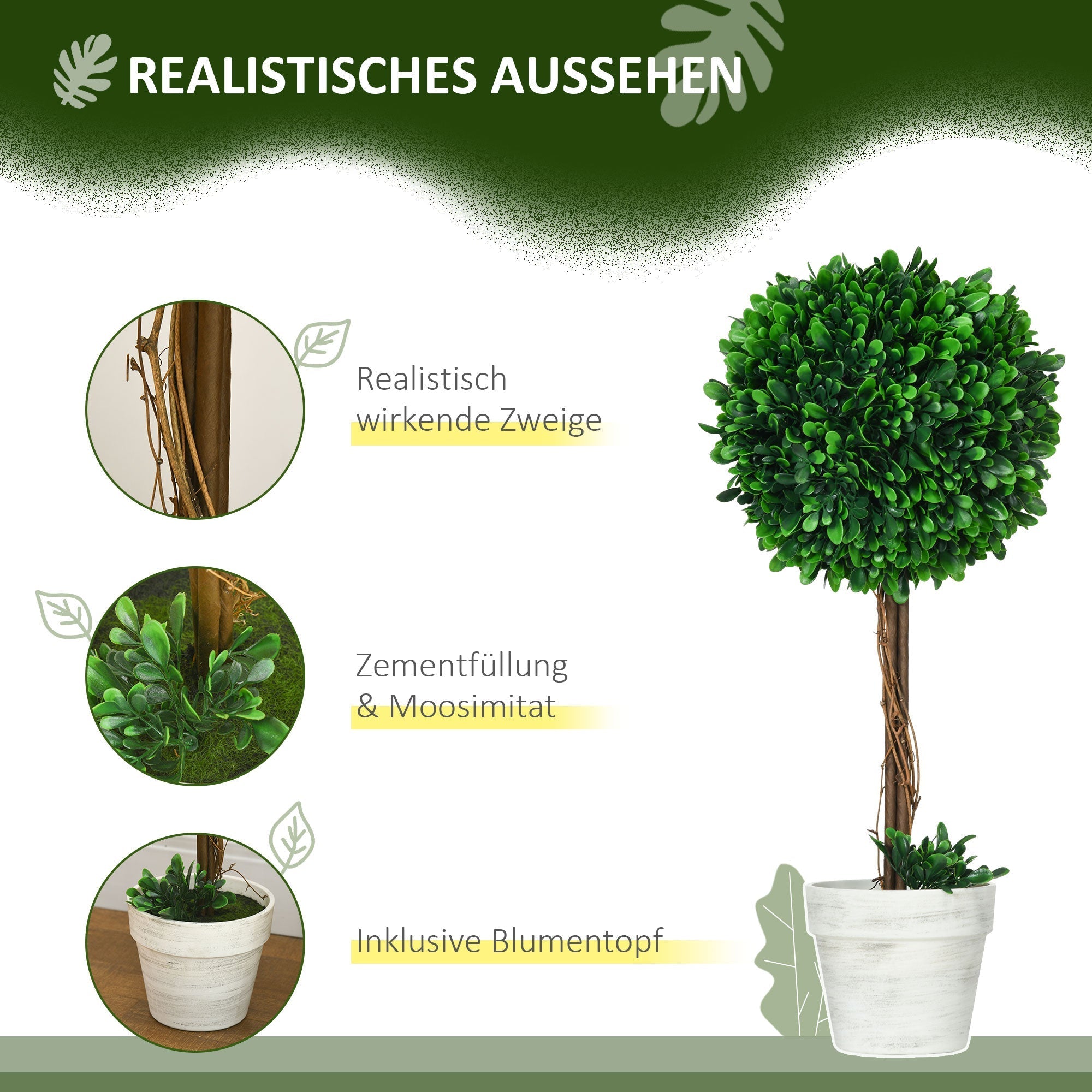 Artificial Boxwood Trees, Set of 2, 60cm, UV-resistant, Green