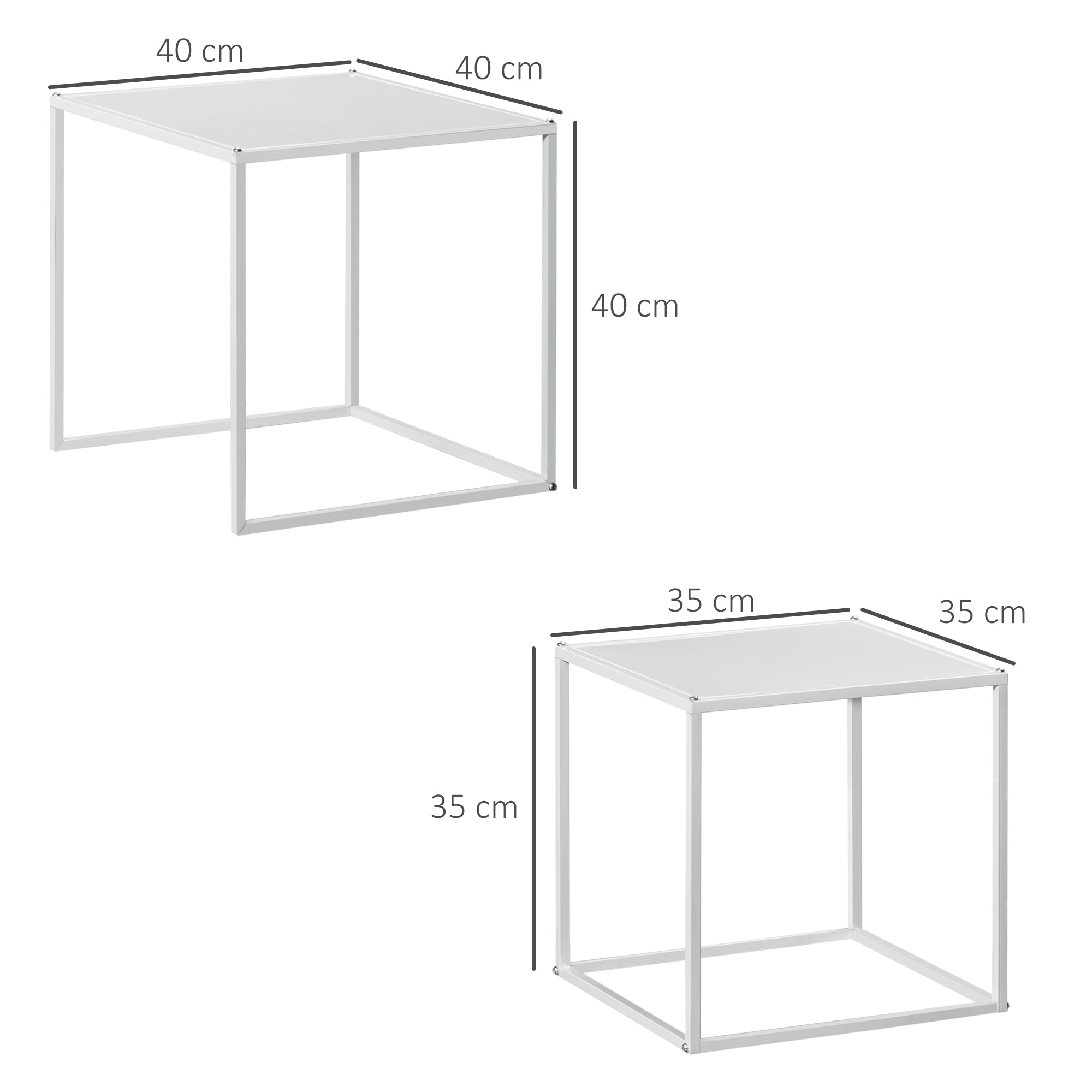 Coffee Tables, Set of 2 Square Side Table with Steel Frame, White