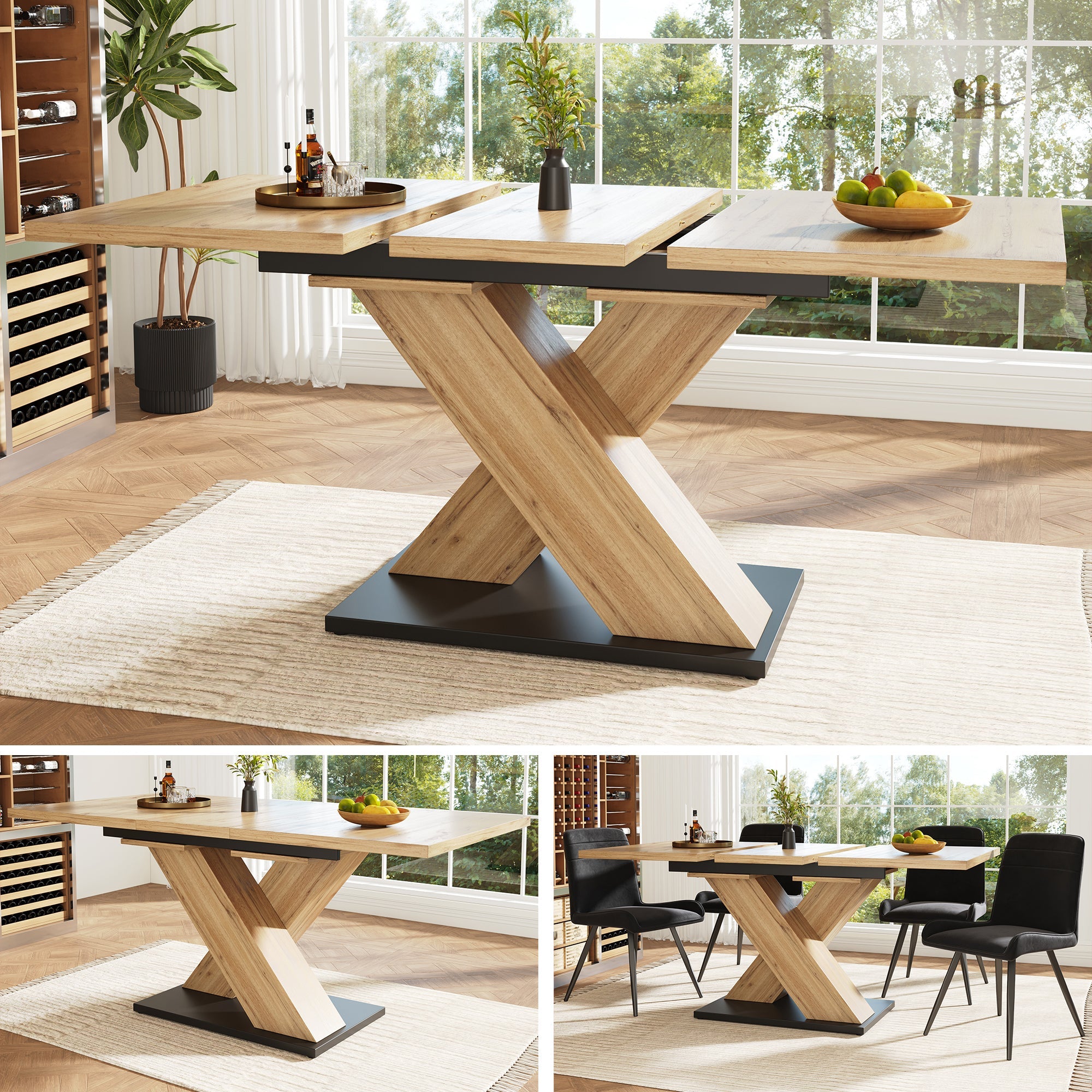 Dining Table Telescopic Extendable (119-158.5x80 cm) for Kitchen & Living Room, Wood-Coloured