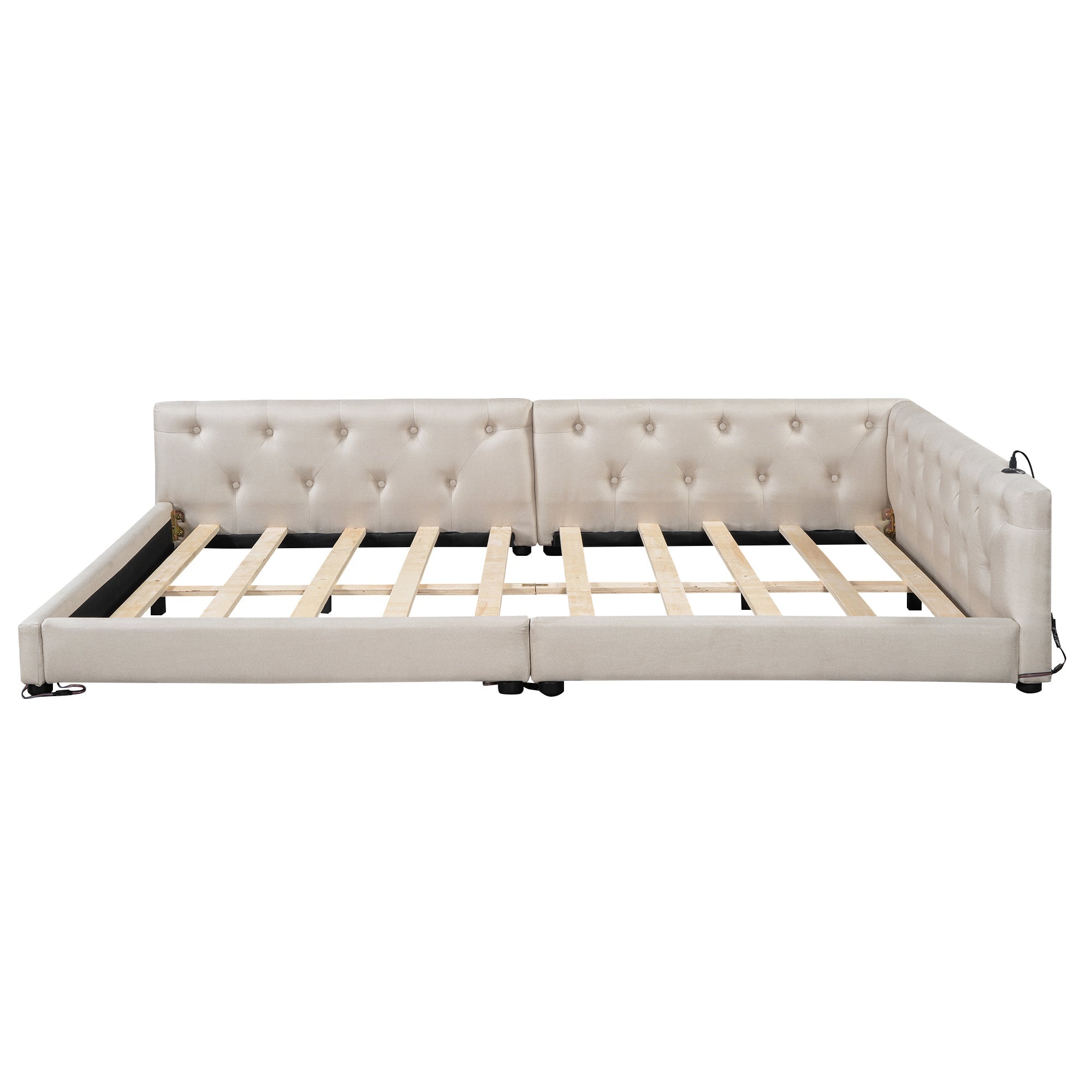 Sofa Bed 140x200cm LED Light USB/Type-C Button Tufting - Beige Linen