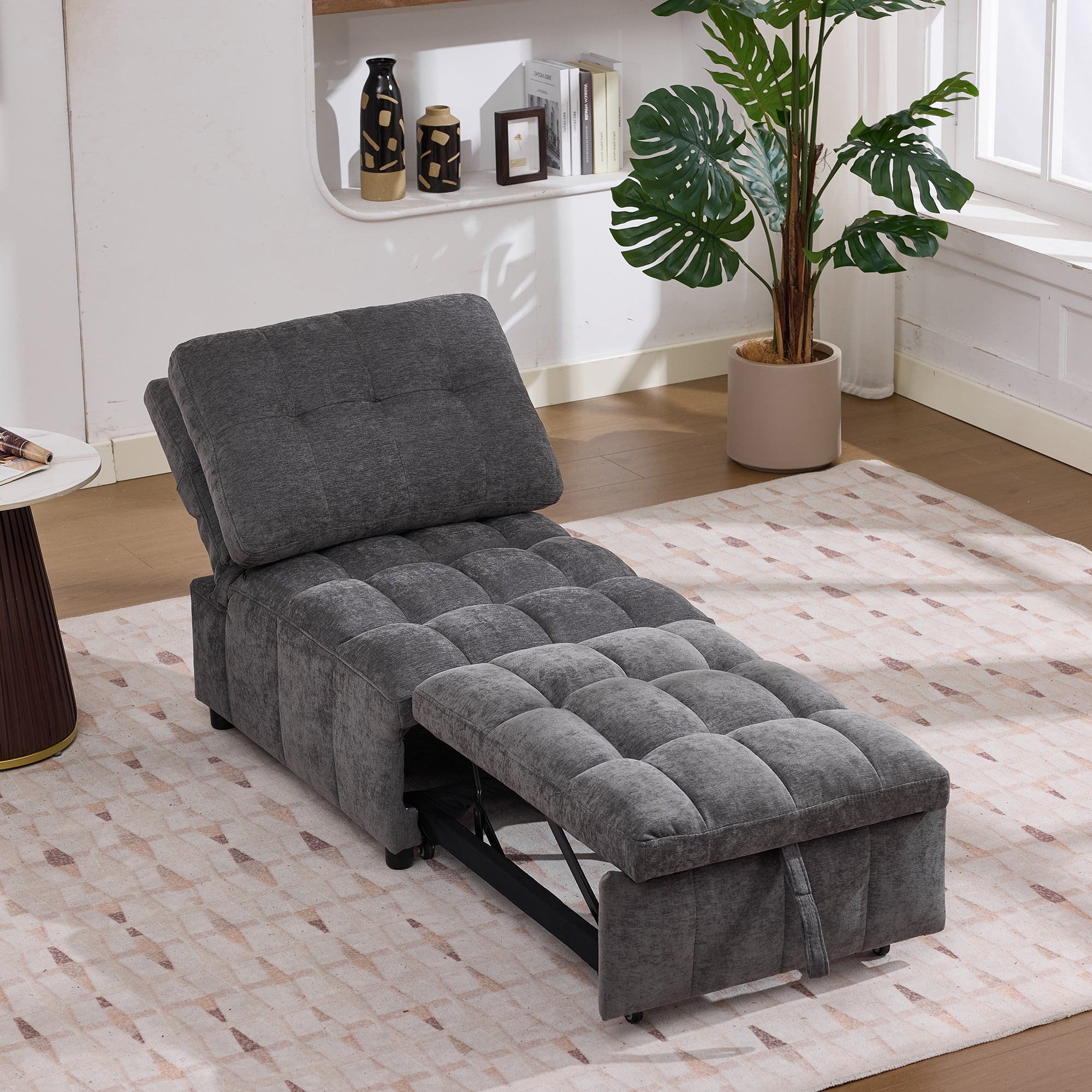 Sleeper Sofa with Adjustable Backrest and Foldable Pull-out, Grey
