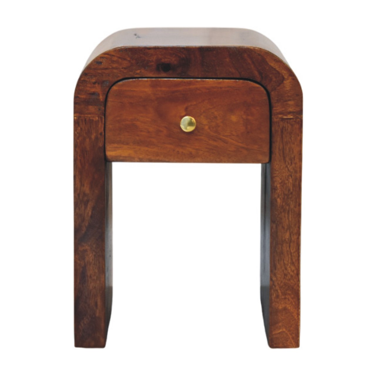 Solid Wood Mini Darcy Nightstand, Curved Edges 1 Drawer, Dark Brown