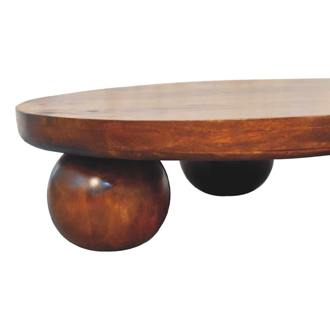 Solid Wood Table, Central Ball Design, Dark Brown Chestnut