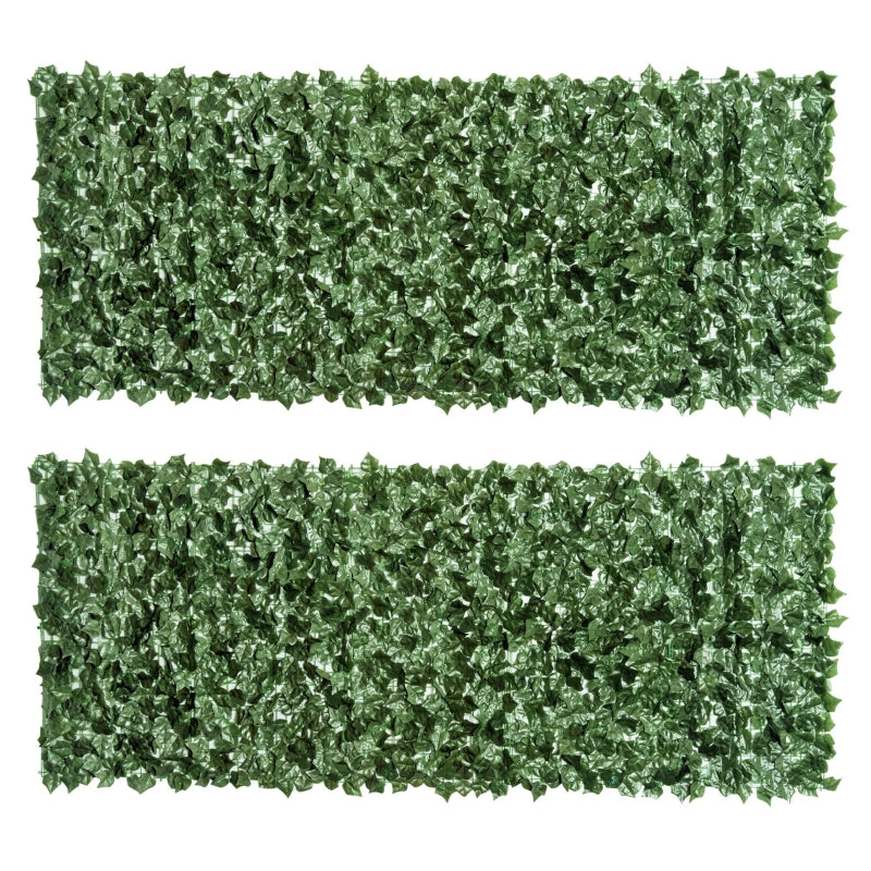 2-Piece Artificial Leaf Hedge Screen Privacy Fence Panel, 2.4M x 1M, Dark Green