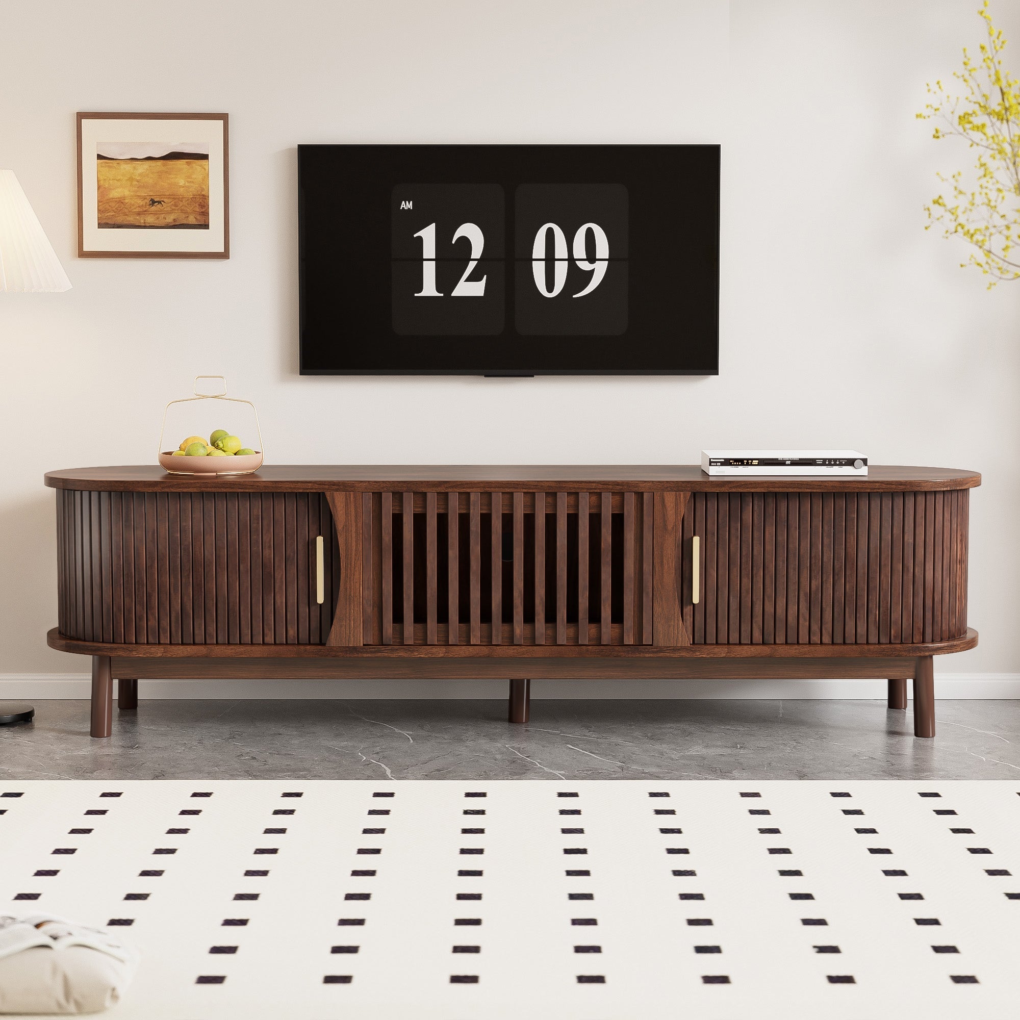 Lowboard TV Cabinet, 165 x 39.5 x 46 cm Sliding Door 65-inch TV Stand, Brown