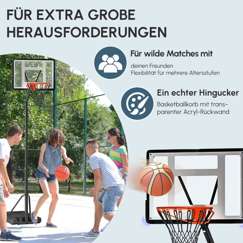 Outdoor Basketball Hoop with Height Adjustable Stand and Wheels, Steel