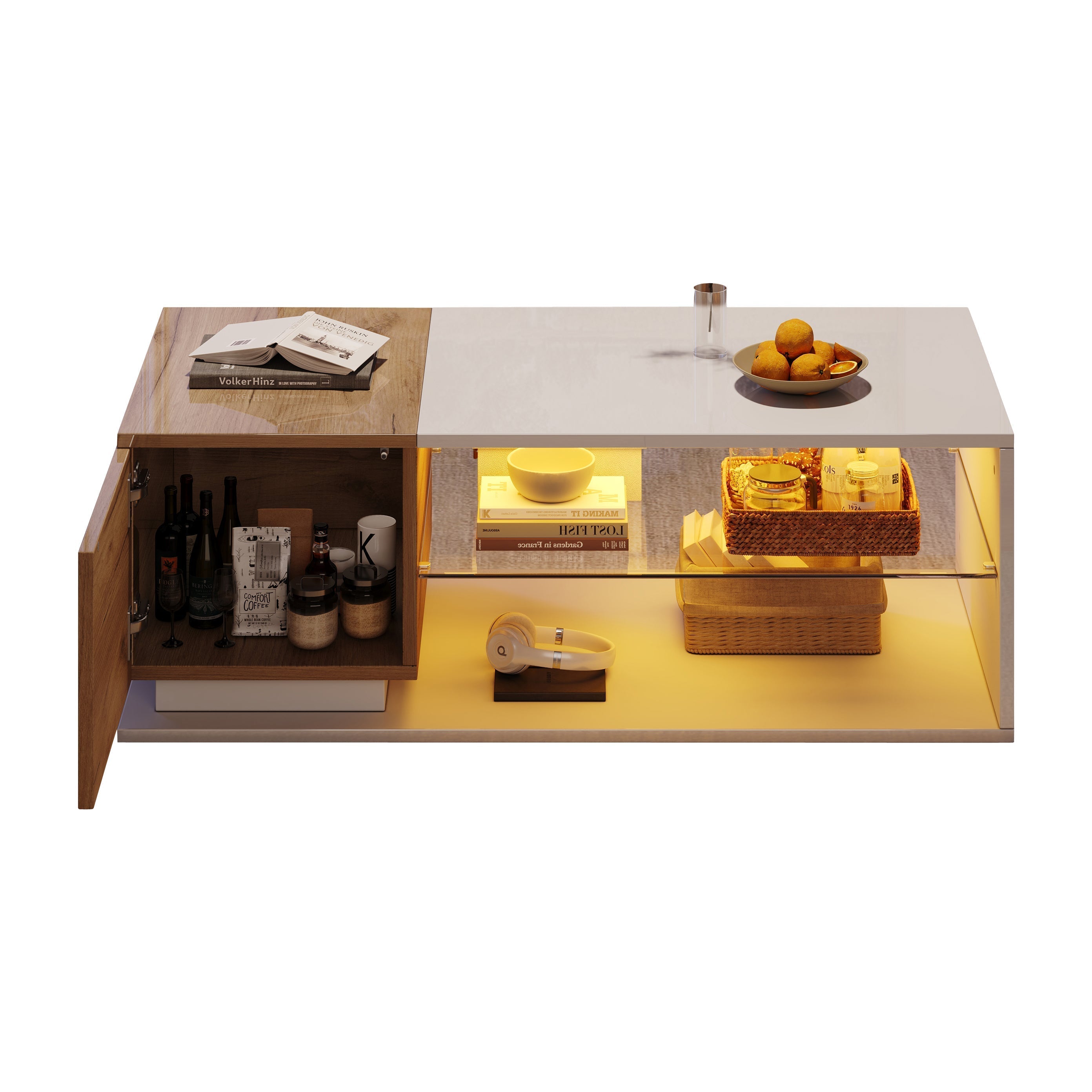 LED Coffee Table High-Gloss with Storage and Lighting 105x50x36cm