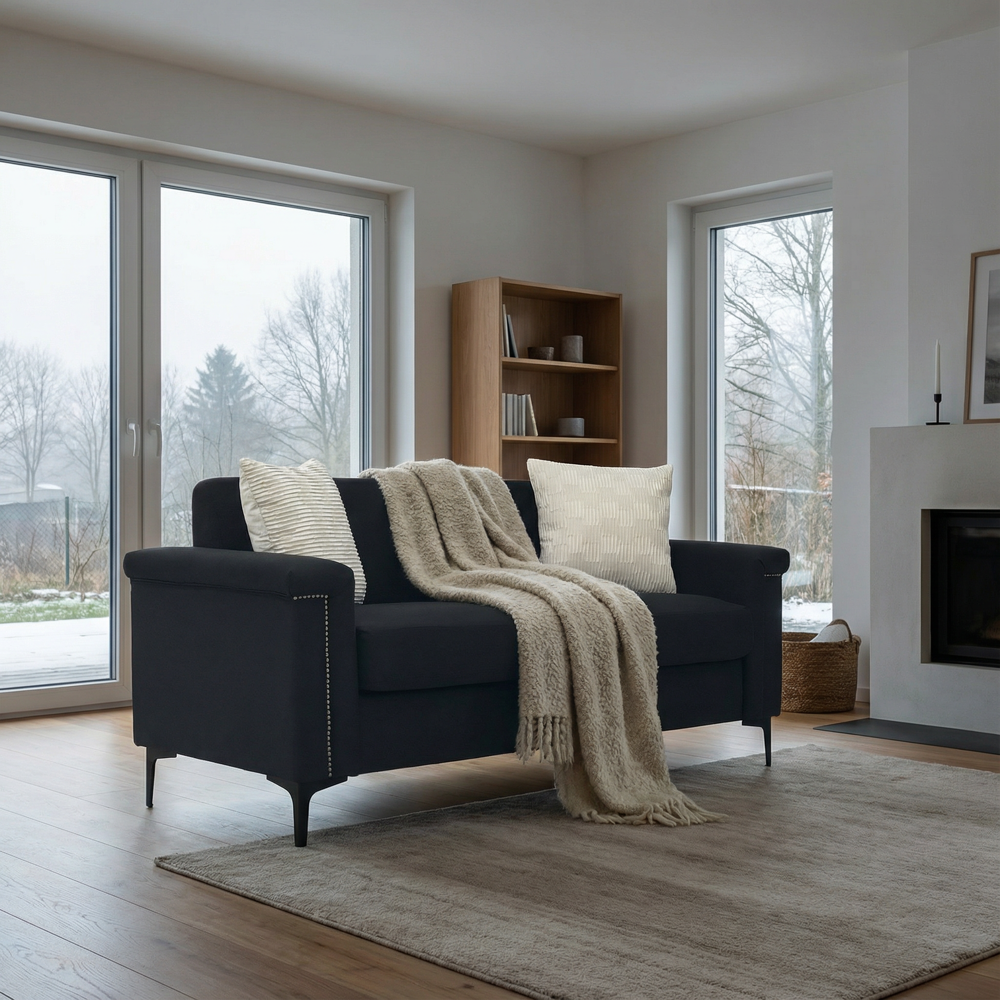 Nordic 2-Seater Sofa 174x72x82 cm Wood Frame Iron Legs - Linen
