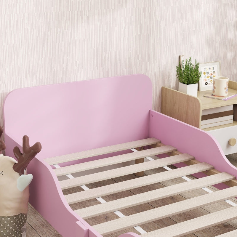 Kinderbettgestell, Einzelbett mit Rausfallschutz, MDF Rosa