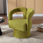 Snuggle Barrel Accent Chair, 360 Degree Rotating Round Armchair with Wide Cushions, Fluffy Fabric, Olive