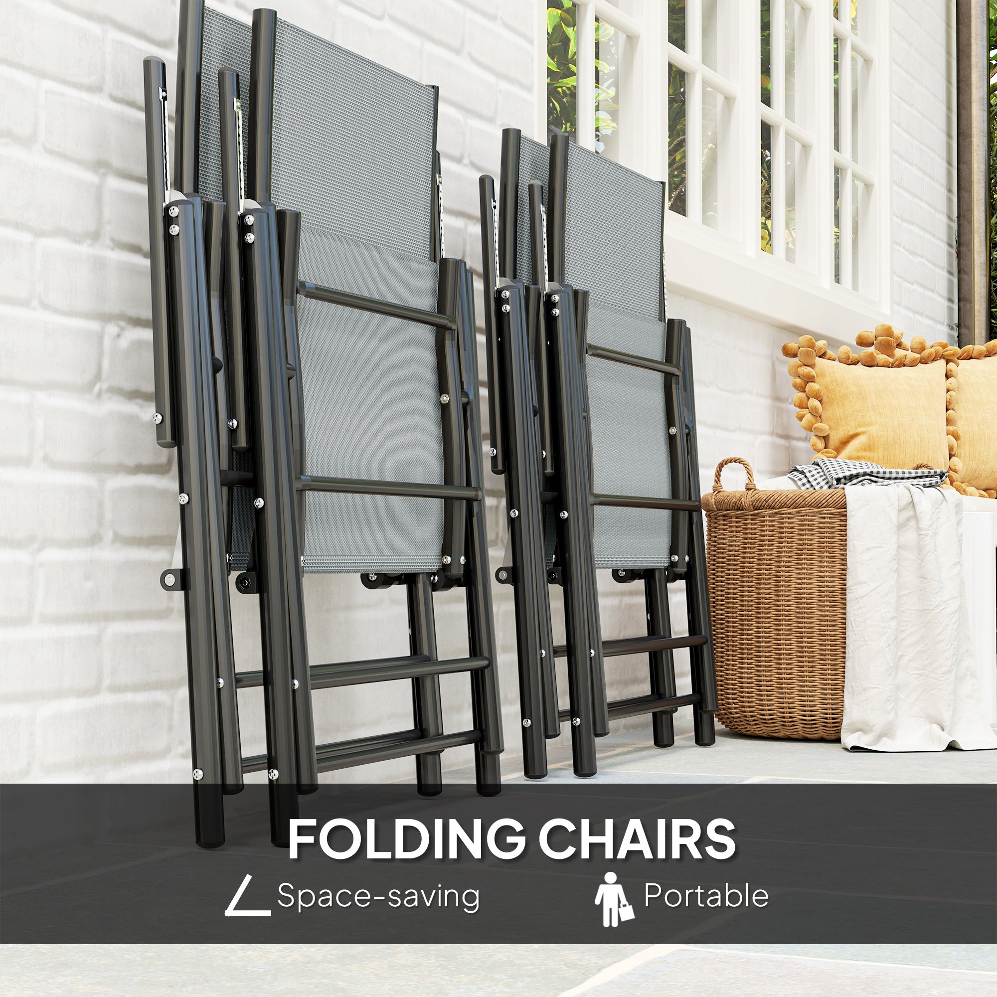 Five-Piece Patio Set Steel Frame Grey/Black