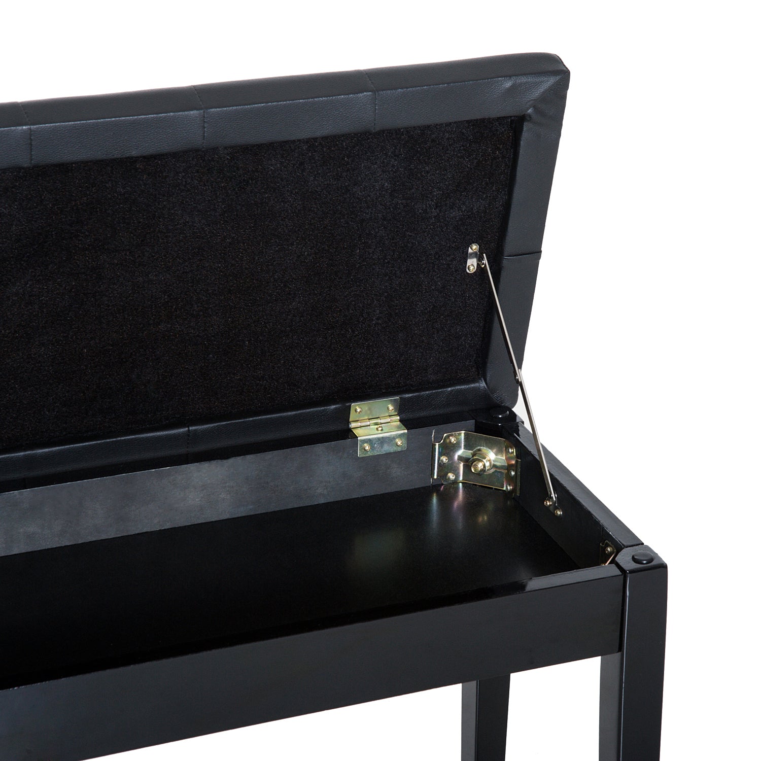 Piano Stool Bench with Storage, Rubber Wood Black Faux Leather