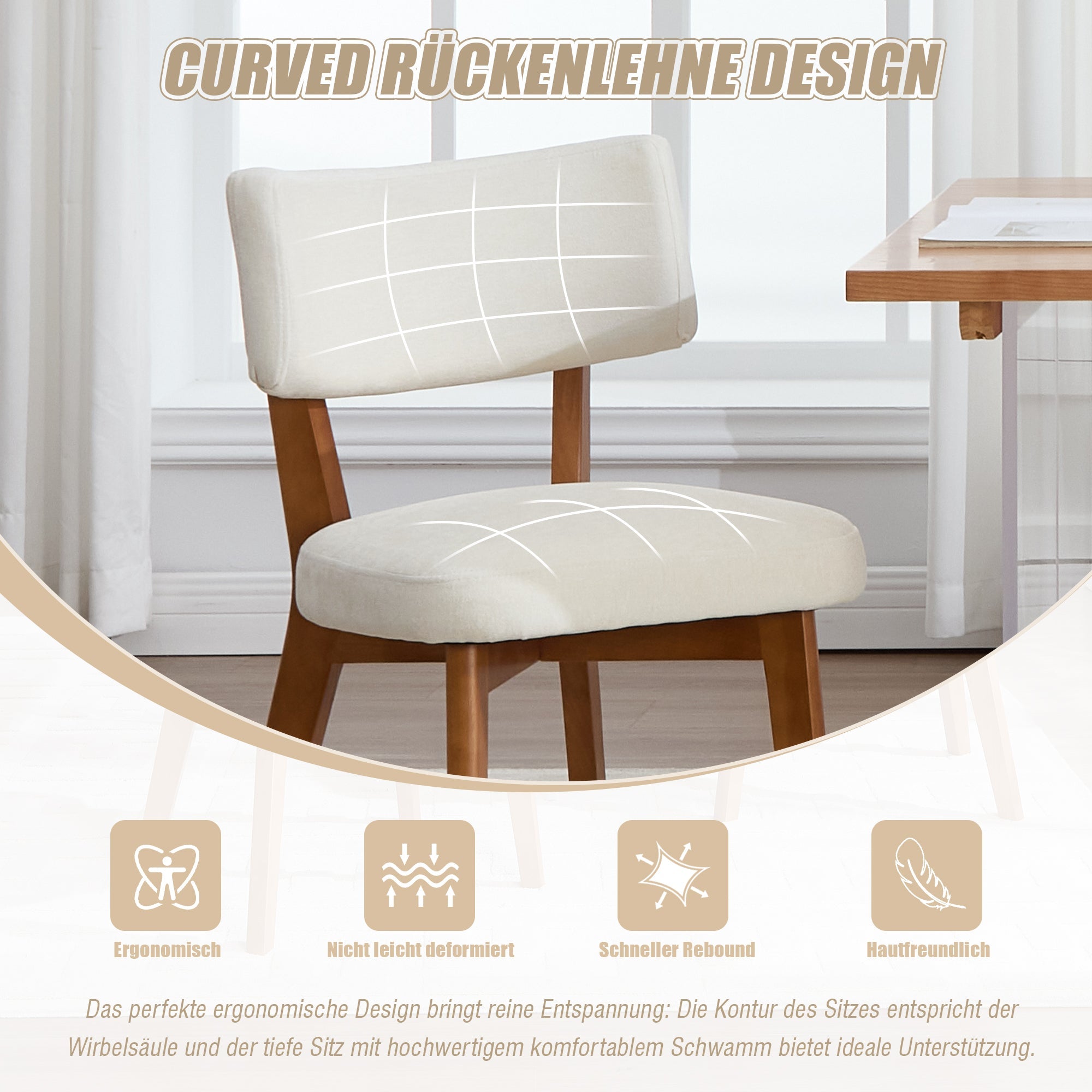 Modern Mid-Century Dining Chair Set of 2, Solid Wood Legs, Fabric Upholstered