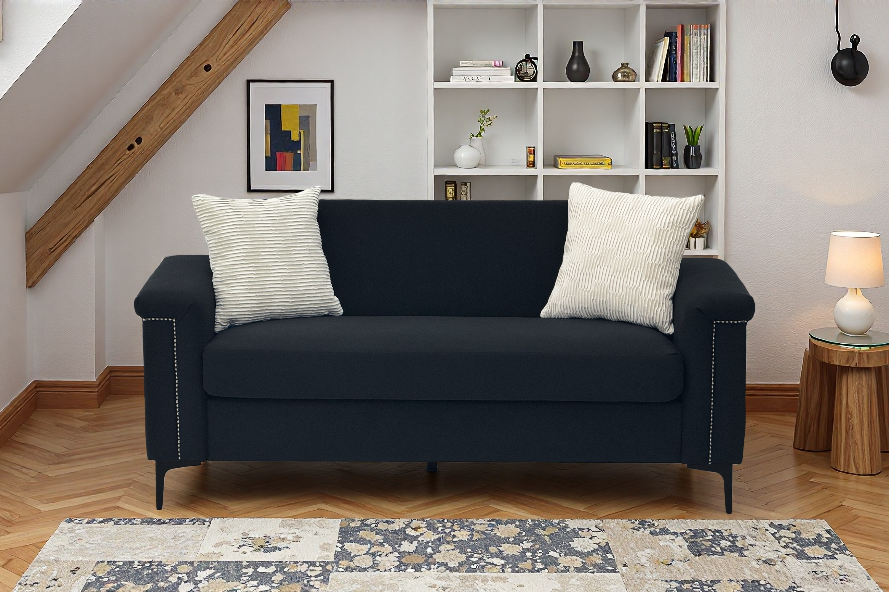 Nordic 2-Seater Sofa 174x72x82 cm Wood Frame Iron Legs - Linen