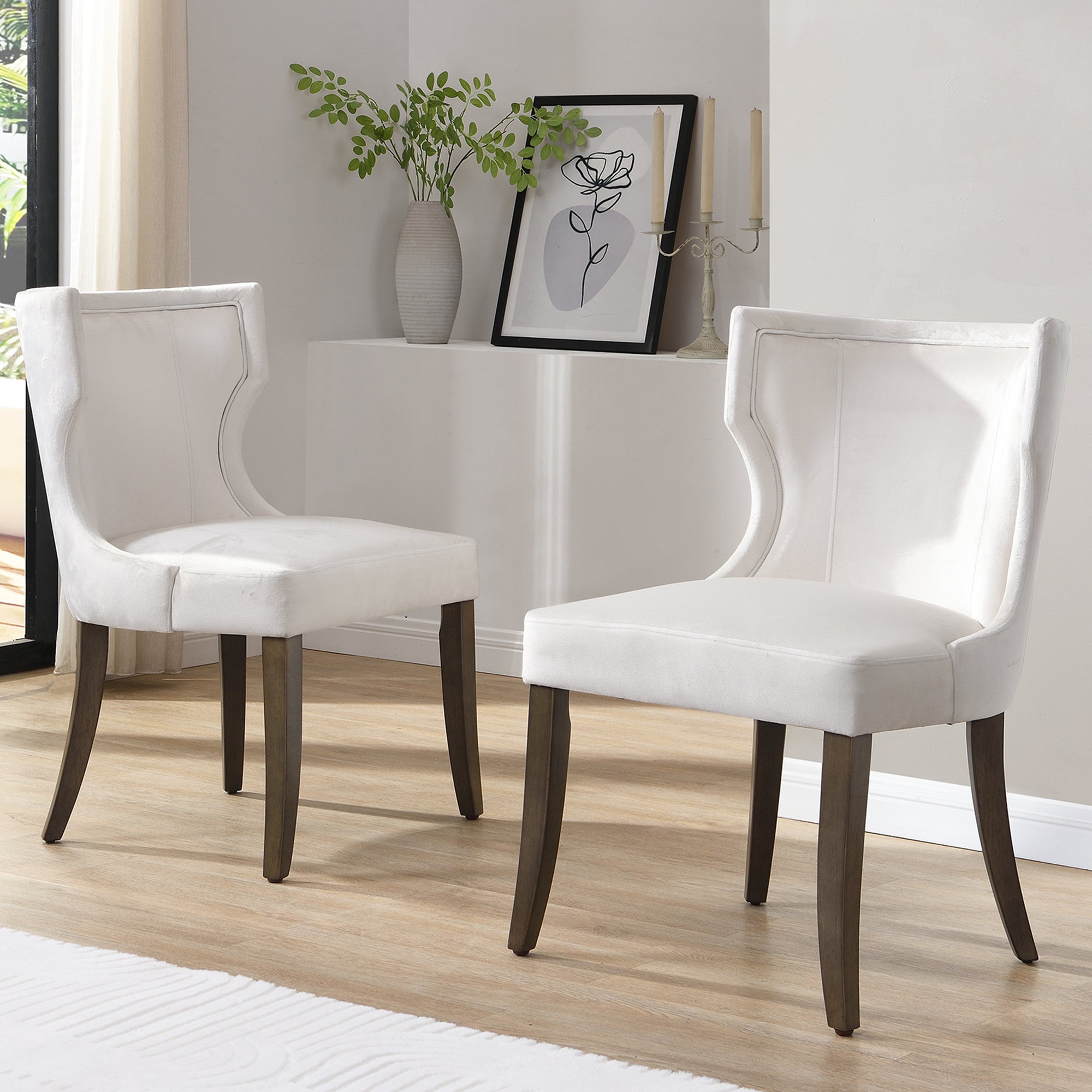 Velvet Dining Chair, Set of 4 with Solid Wood Legs and Thick Cushion, Beige Velvet