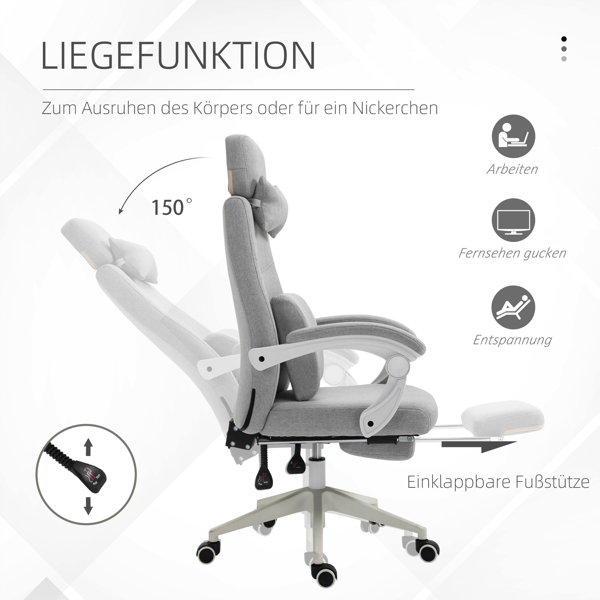 Office/Gaming Chair, Ergonomic with Casters, Polyester/Foam