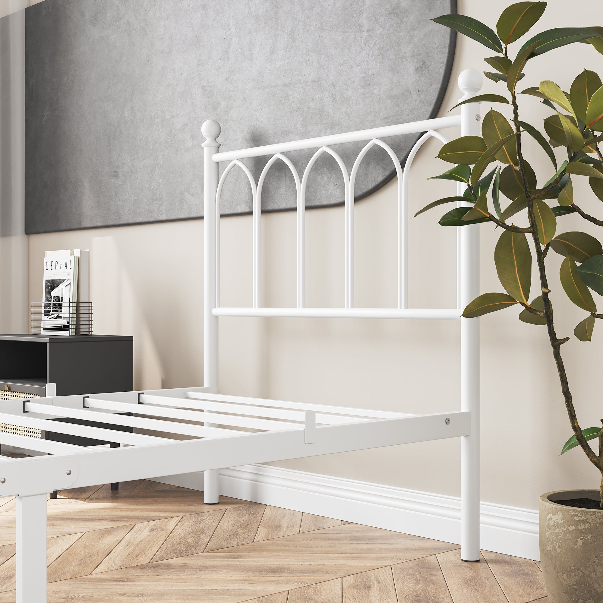 Metal Bed Frame 90x200cm Vintage Headboard Footboard Under-Bed Storage - Steel