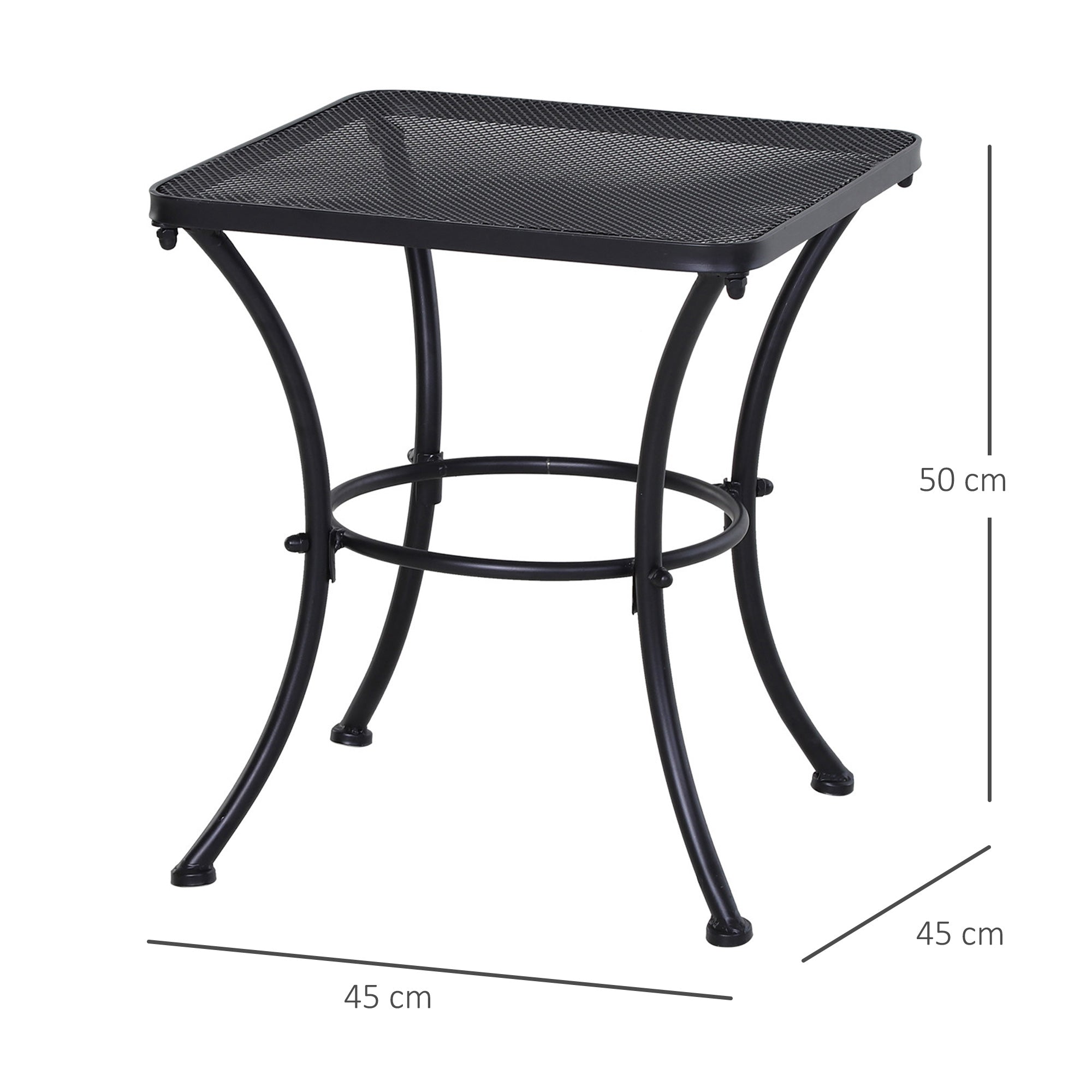 Side Table, Garden/Balcony Coffee Table 45x45x50cm, Metal Black
