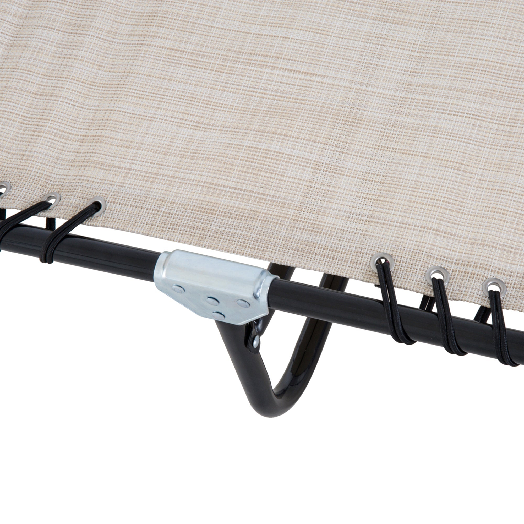 Foldable Sun Lounger 4-Position Adjustable Backrest Steel Mesh Fabric, Beige