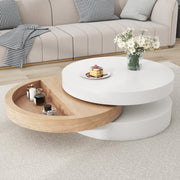 Cylindrical Coffee Table, 360° Rotate, 3-Tier Storage, 60x60x35.1 cm - Willow Wood