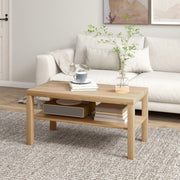 2-Tier Coffee Table Storage Shelf Rectangular Natural Wood Finish