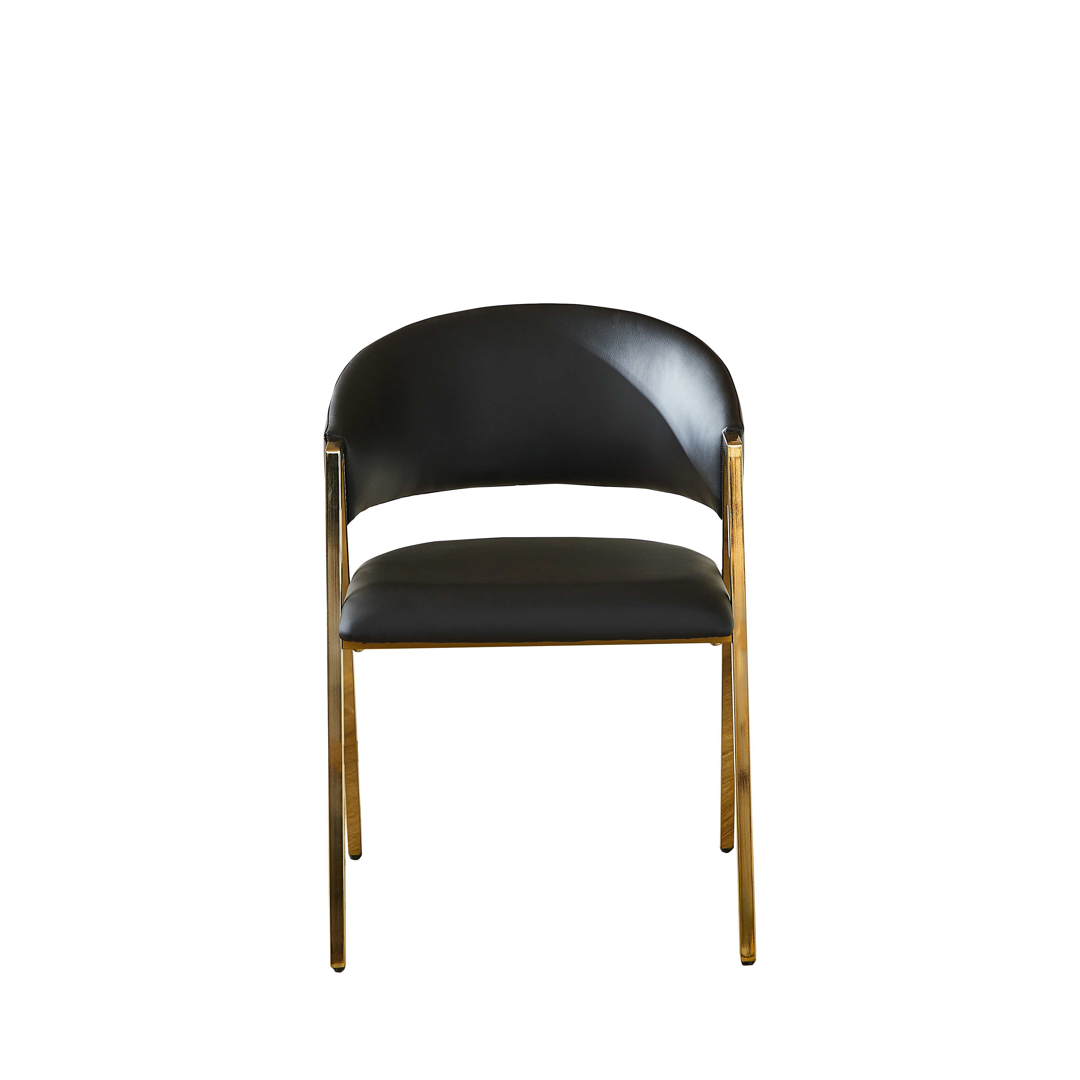 Set of 2 Dining Chairs Modern Minimalist Gold Metal Frame - Black PU Leather