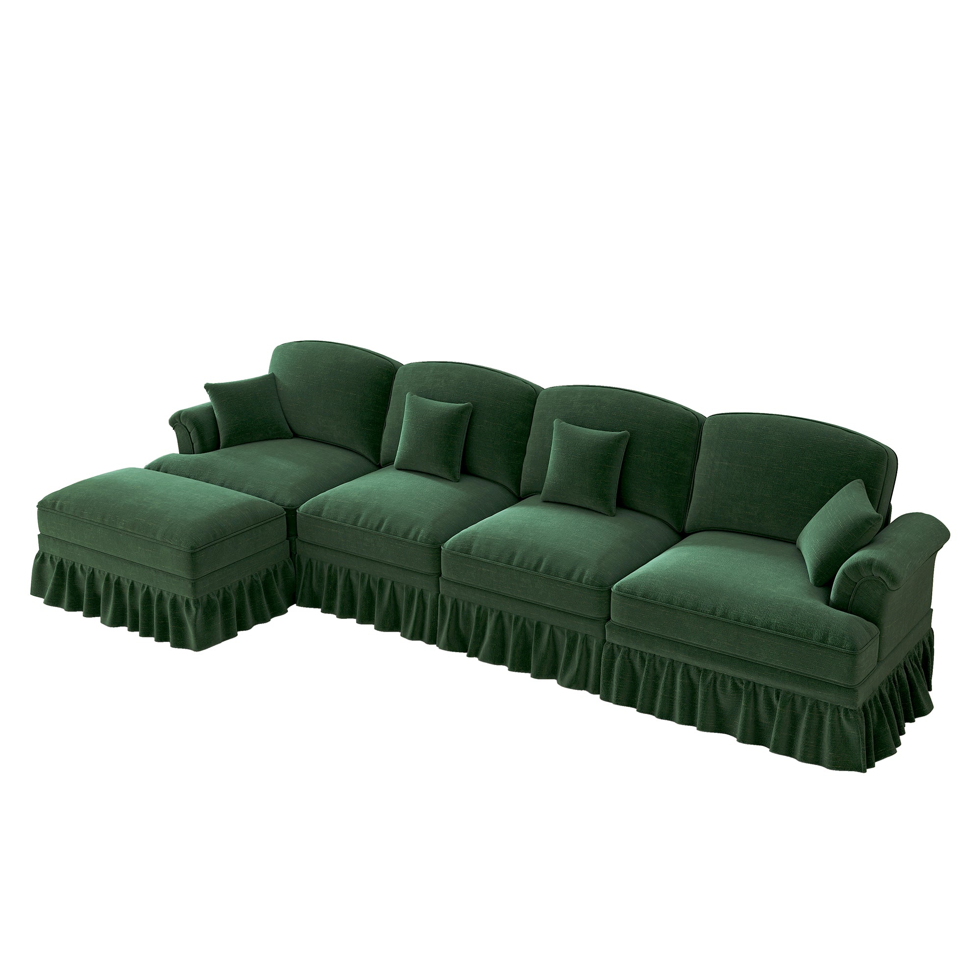 Classic Modular L-Shaped 4-Seater Sofa w/ Movable Ottoman Deep Seat, Chenille Green