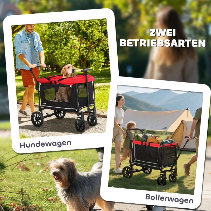 Hundebuggy, faltbarer Kinderwagen für Hunde & Katzen, bis 30 kg, Rot