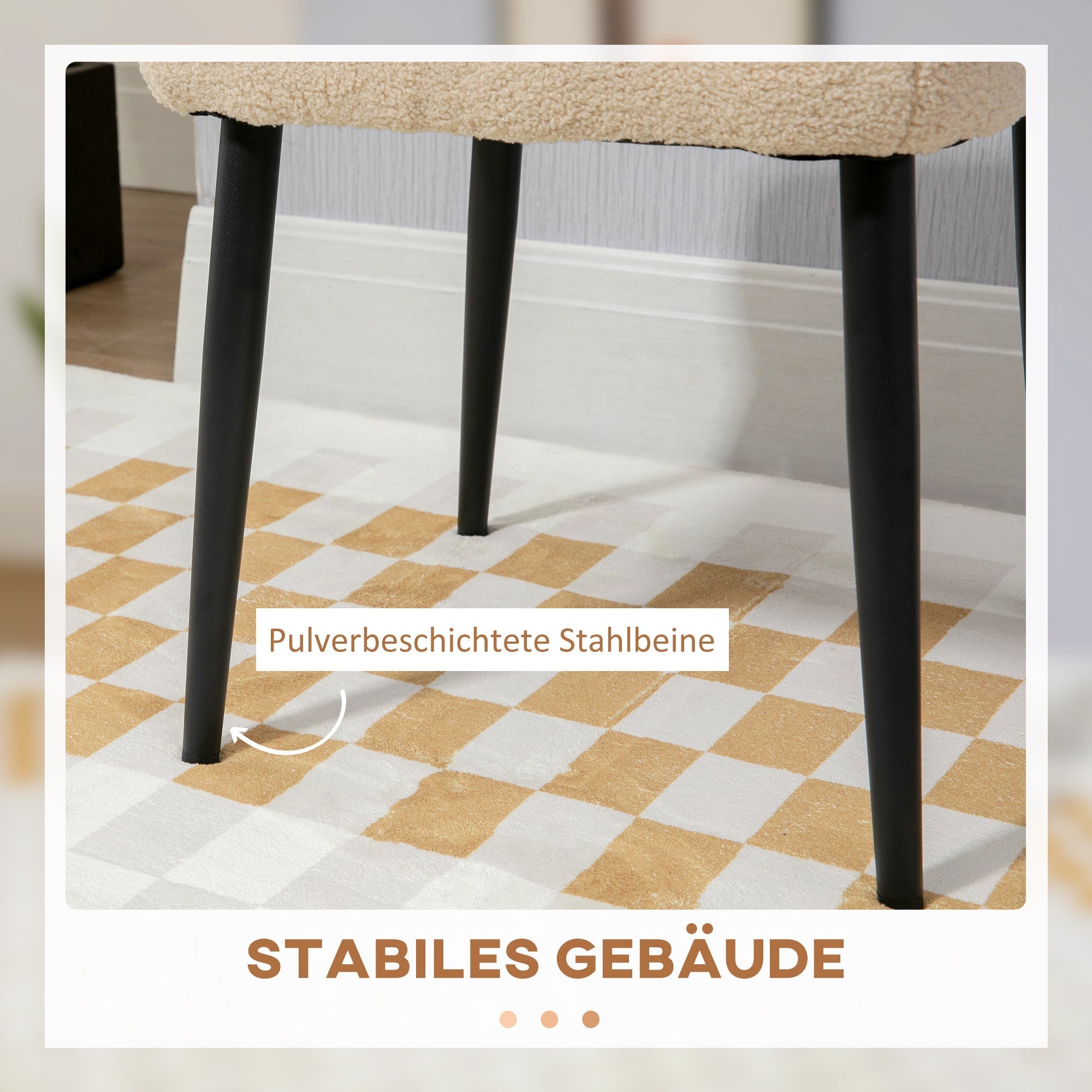 Hocker Quadratischer Hocker Schminkhocker Stahlbeine Kaschmir-Optik Beige