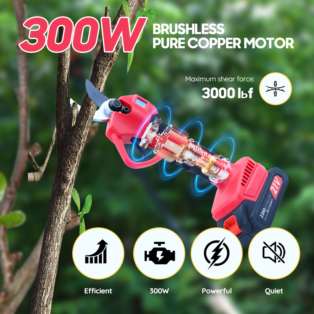 Electric Pruning Shears 3000 lbs, 3 Modes (15/20/25 mm), 228.6 cm Telescopic Pole, 2x2000mAh Battery, 300W Motor