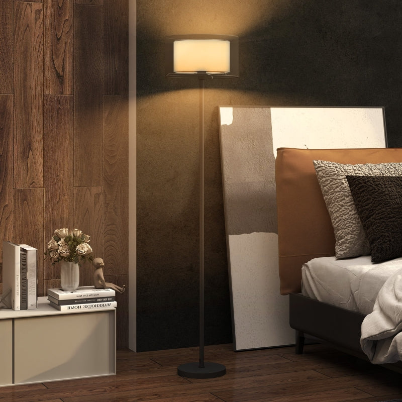 Floor lamp with E27 socket, two-tone fabric lampshade, foot switch, black