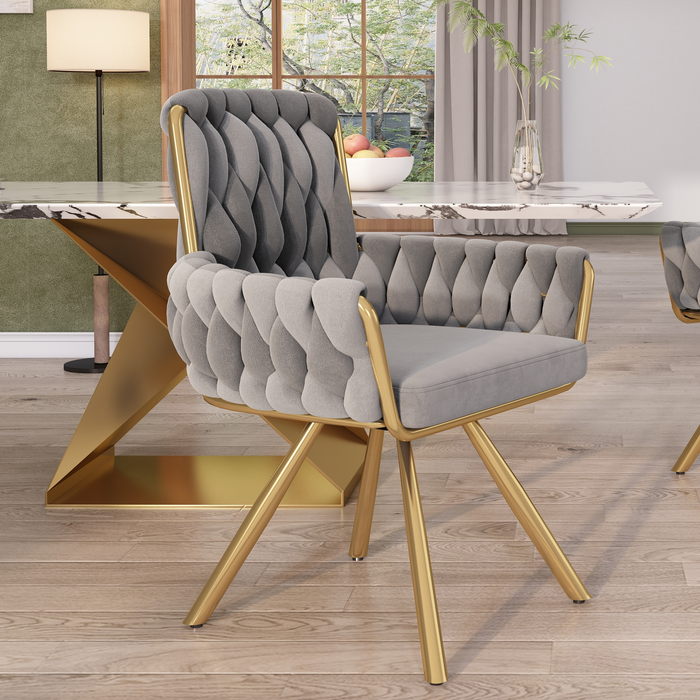 Velvet Dining Chair, Luxury Swivel Armchair with Four Metal Support Legs, Grey
