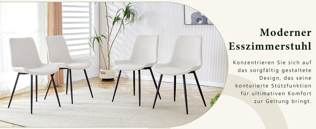 Dining Chair Set of 4 Modern Widened Seat Metal Legs - White Faux Leather