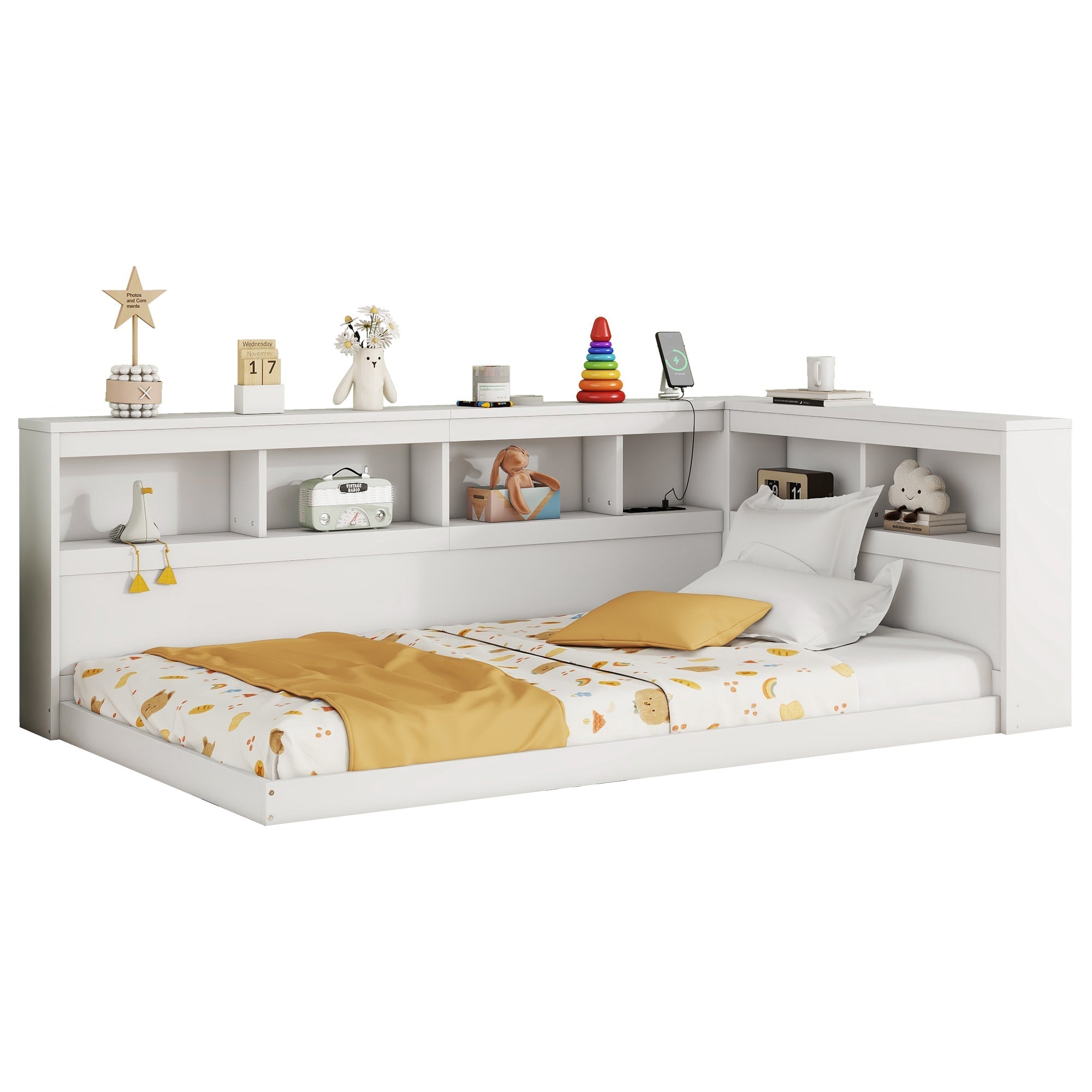 Daybed Sofa Bed 90x200cm with Power Outlet 2 USB Ports Slatted Base White