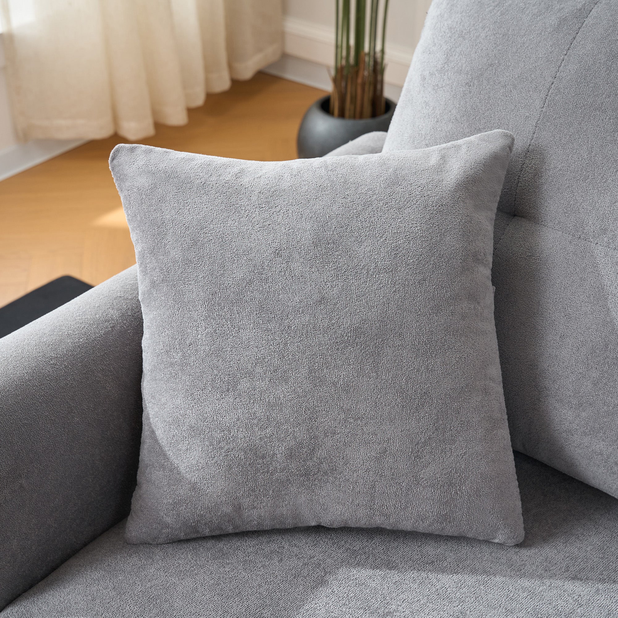 L-Shaped Corner Sofa Bed with Storage, Sleeping Function, Reversible, Chenille Grey