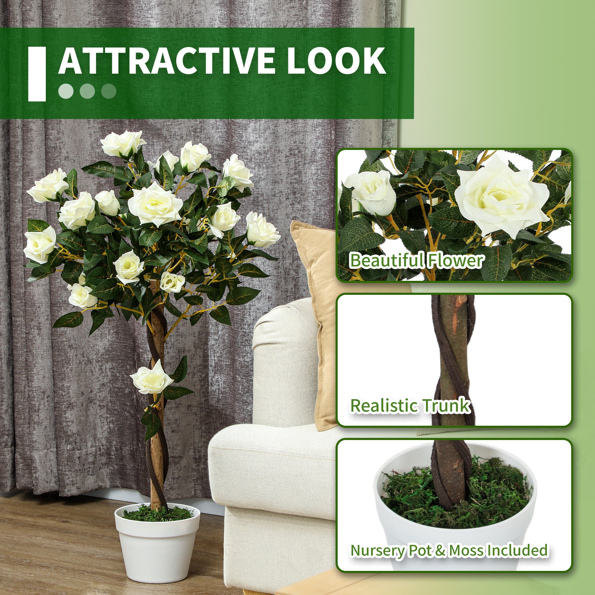 Faux Rose Trees, Set of Two - White