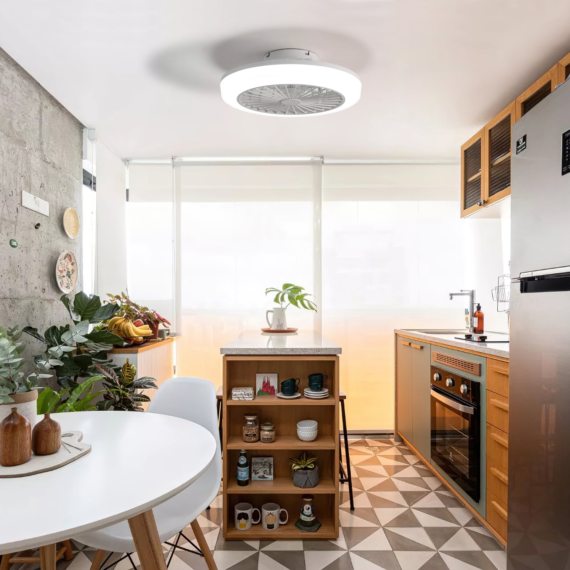 18-inch Enclosed Bladeless Ceiling Fan, Light, Remote Control, Flush Mount, Low-Profile, White