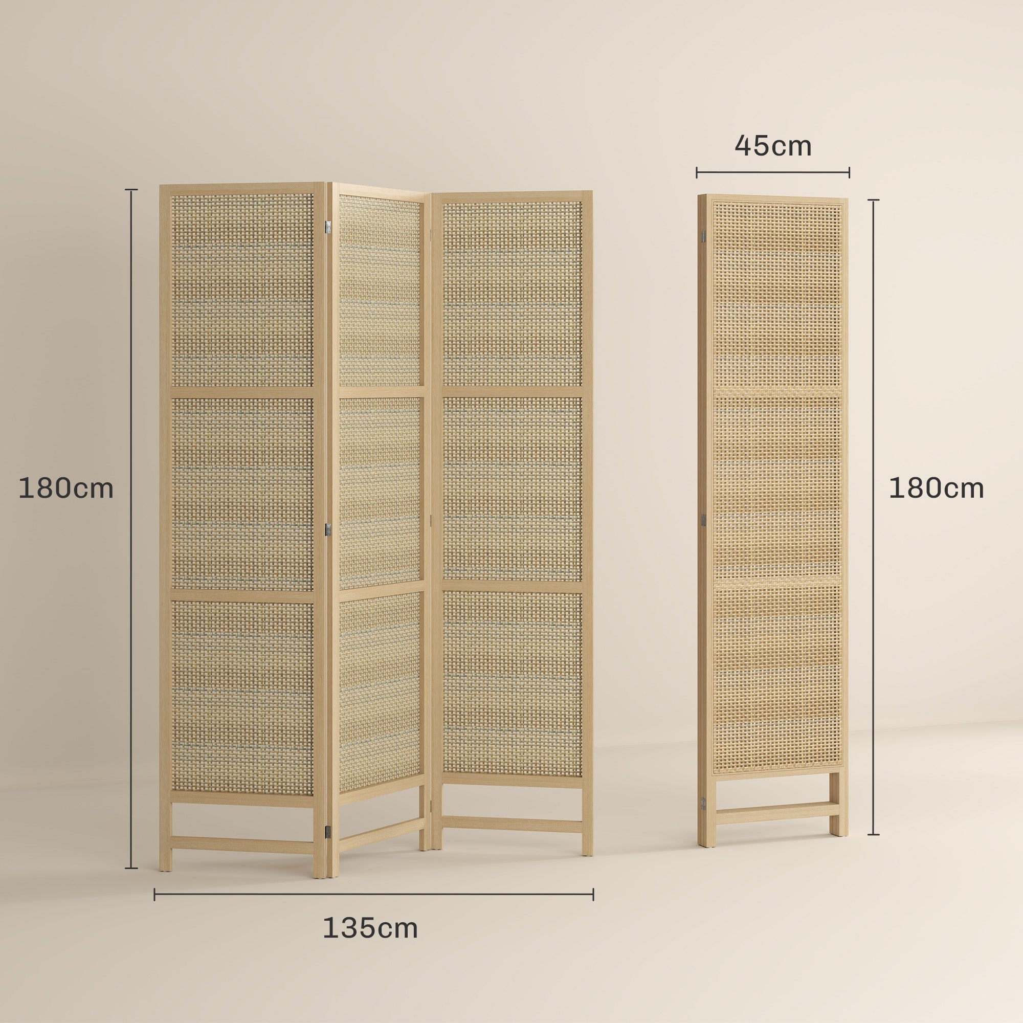 Folding Screen 3-Part Room Divider PP Rattan, Natural